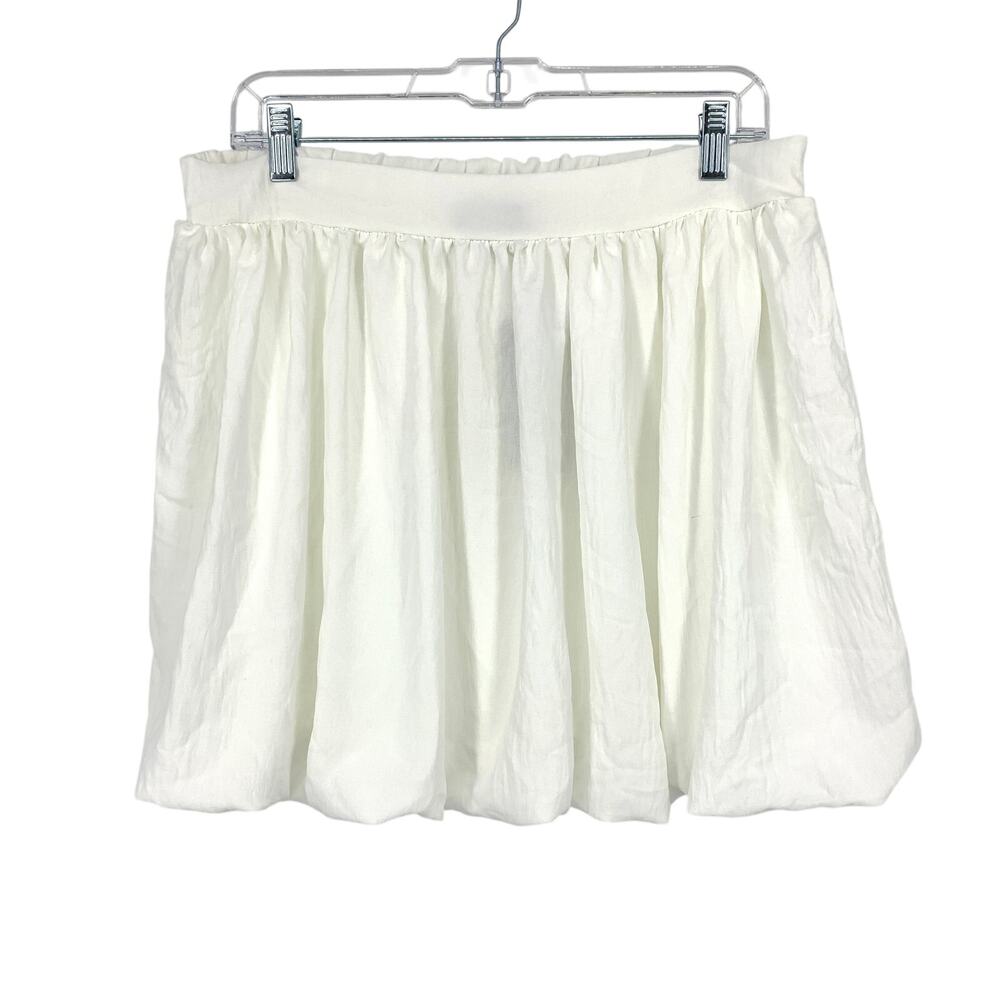 21 Saints Bubble Hem Mini Skirt Womens Size XL White Pleated Elastic Waist NEW